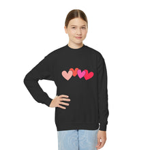 Load image into Gallery viewer, Youth Crewneck Sweatshirt — Pink Heart 'Love' Graphic Valentine's Pullover Family Matching