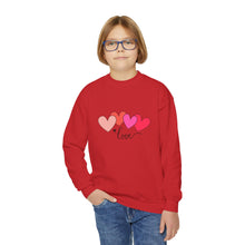 Load image into Gallery viewer, Youth Crewneck Sweatshirt — Pink Heart 'Love' Graphic Valentine's Pullover Family Matching