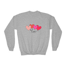 Load image into Gallery viewer, Youth Crewneck Sweatshirt — Pink Heart 'Love' Graphic Valentine's Pullover Family Matching