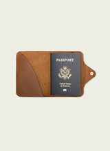 Load image into Gallery viewer, Leather Snap Passport Travel Wallet: Tan