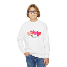 Load image into Gallery viewer, Youth Crewneck Sweatshirt — Pink Heart 'Love' Graphic Valentine's Pullover Family Matching
