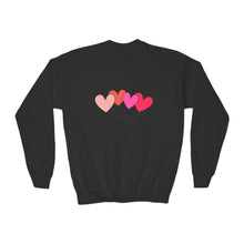 Load image into Gallery viewer, Youth Crewneck Sweatshirt — Pink Heart 'Love' Graphic Valentine's Pullover Family Matching
