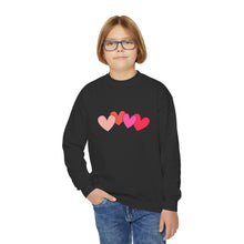 Load image into Gallery viewer, Youth Crewneck Sweatshirt — Pink Heart 'Love' Graphic Valentine's Pullover Family Matching
