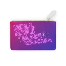 Load image into Gallery viewer, K-pop Demon Hunters Mini Clutch Bag — Neon &quot;Heels, Nails, Blade, Mascara&quot; Cosmetic Zip Pouch
