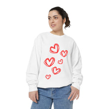 Load image into Gallery viewer, Embroidered Hearts Sweatshirt — Valentines Day Hearts Crewneck
