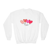 Load image into Gallery viewer, Youth Crewneck Sweatshirt — Pink Heart 'Love' Graphic Valentine's Pullover Family Matching
