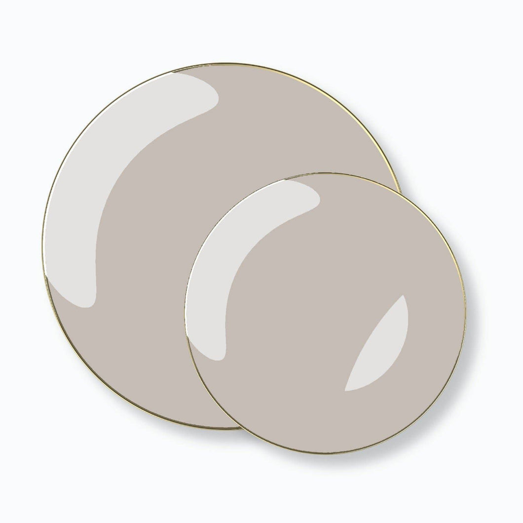 Round Linen and Gold Plastic Dinner Plates | 10 Pack