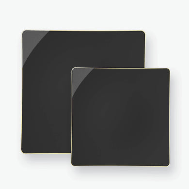 Square Coupe Black, Gold Plastic Plates | 10 Pack - Lemonade Party Box