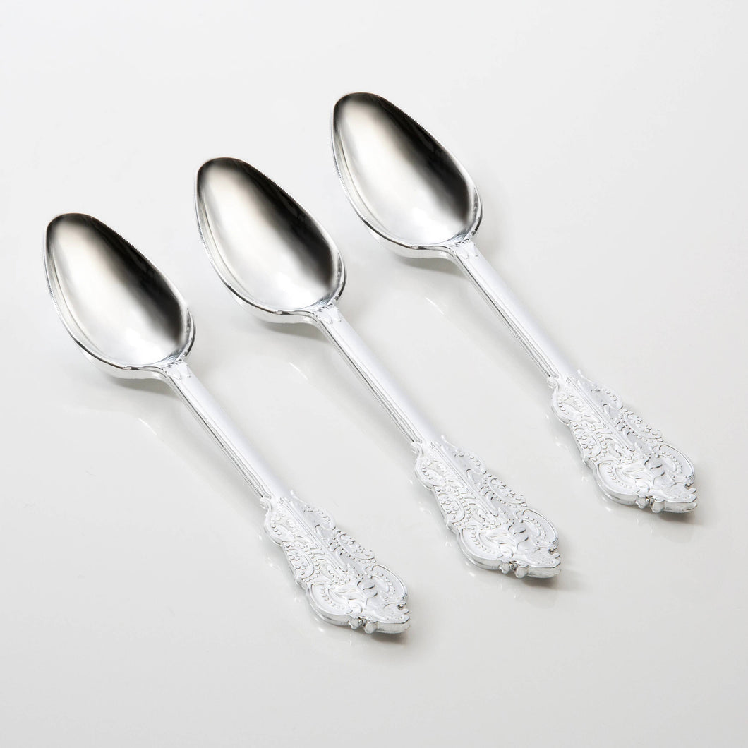 Venetian Design Silver Plastic Spoons | 20 Spoons - Lemonade Party Box
