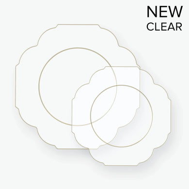 Scalloped Clear, Gold Plastic Plates | 10 Pack - Lemonade Party Box