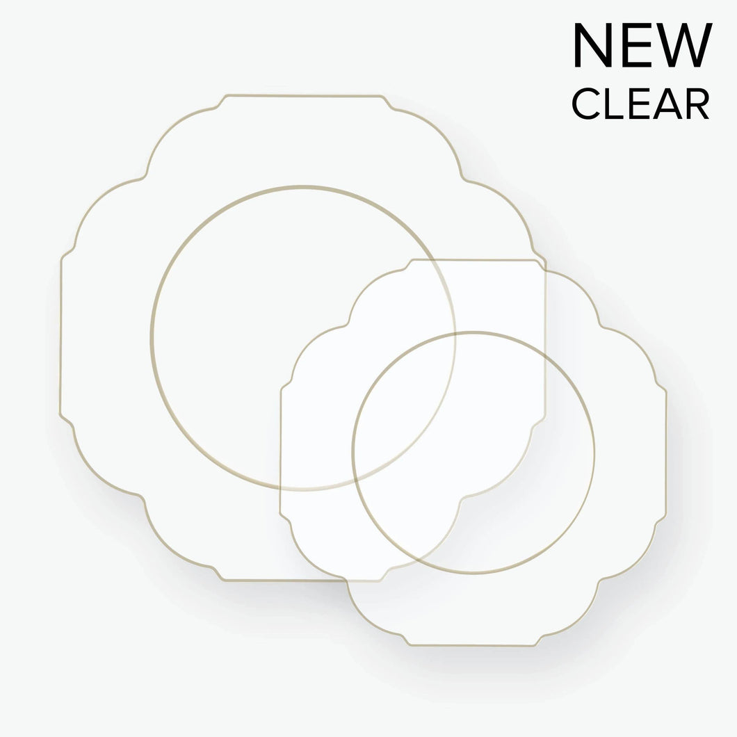 Scalloped Clear, Gold Plastic Plates | 10 Pack - Lemonade Party Box