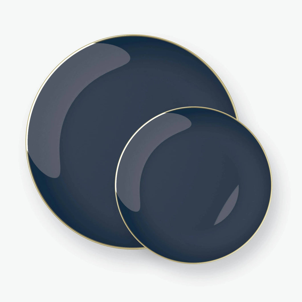 Round Navy, Gold Plastic Plates | 10 Pack - Lemonade Party Box
