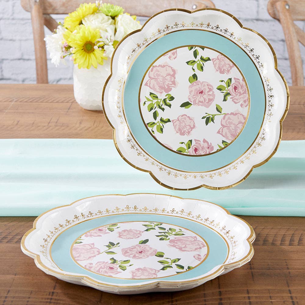 Blue Tea Time Whimsy 9 in. Premium Paper Plates (Set of 16)