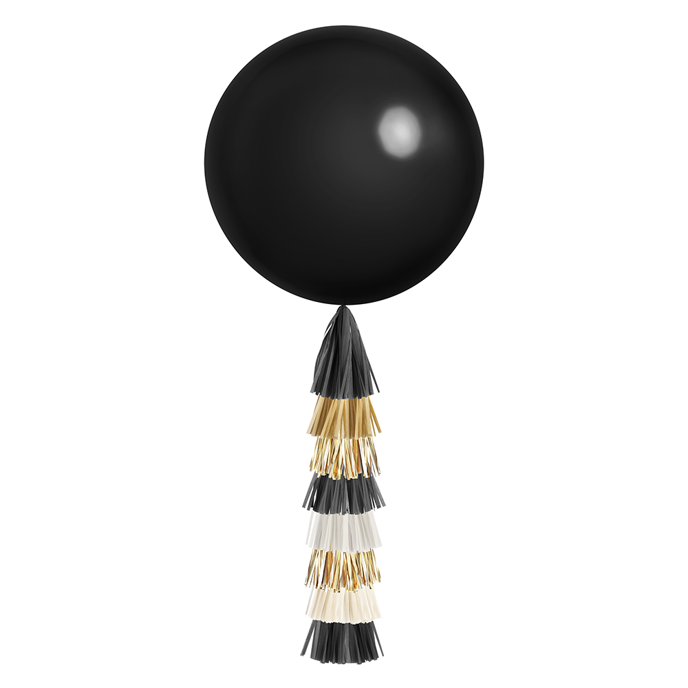 Jumbo Balloon & Tassel Tail - Black, White & Gold