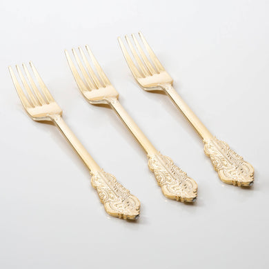 Venetian Design Gold Plastic Forks | 20 Forks - Lemonade Party Box