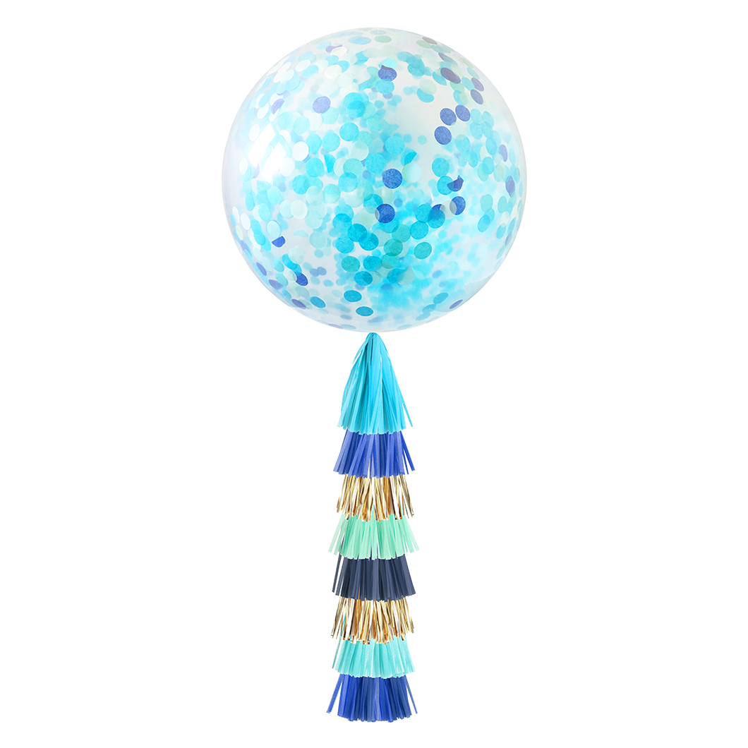 Jumbo Confetti Balloon & Tassel Tail - Blue Party