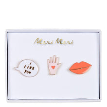 Load image into Gallery viewer, Meri Meri Valentine&#39;s Day Lips, Hand &amp; Bubble Enamel Pins
