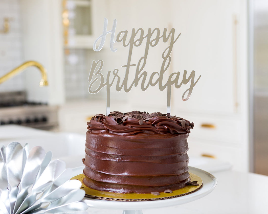 Happy Birthday Cake Topper - Silver (Acrylic)