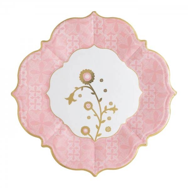 8 Indian Embroidery Pink Lunch Plate