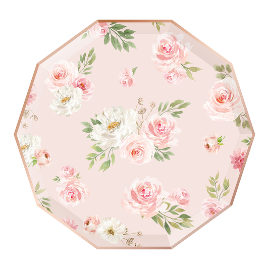 Paper Plates - Decagon - Floral - Blush & Rose Gold - Lemonade Party Box