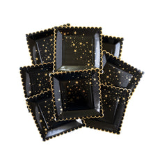 Load image into Gallery viewer, Gold Stars Black Scalloped 9&quot; Plates- 8ct
