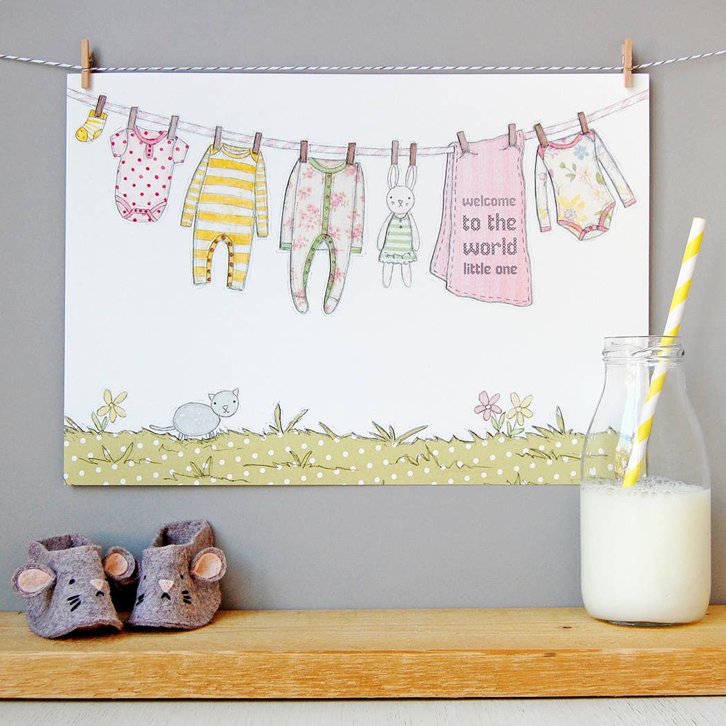 Welcome To The World Pink & Yellow Baby Clothes Print