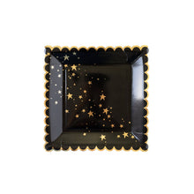 Load image into Gallery viewer, Gold Stars Black Scalloped 9&quot; Plates- 8ct
