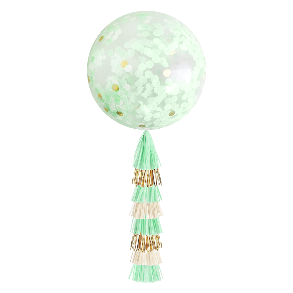 Jumbo Confetti Balloon & Tassel Tail - Mint & Gold