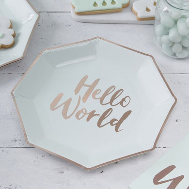 Baby Shower Plates - Hello World - Mint & Rose Gold - Lemonade Party Box