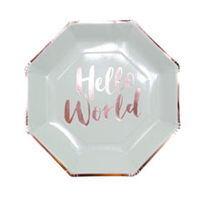 Load image into Gallery viewer, Baby Shower Plates - Hello World - Mint &amp; Rose Gold - Lemonade Party Box
