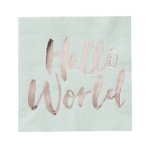 Load image into Gallery viewer, Baby Shower Napkins - Hello World - Mint &amp; Rose Gold - Lemonade Party Box
