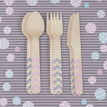 Load image into Gallery viewer, Pink and Grey Chevron Cutlery - Lemonade Party Box
