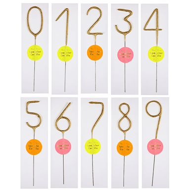 Meri Meri Gold Sparkler Number 0 to 9 Candles + Heart & Star shaped options - Lemonade Party Box